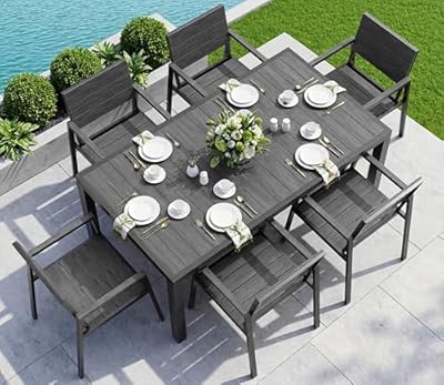Vexwalx 7-Piece Outdoor Dining Set, Aluminum Dining Table Set for 6, Patio Table and Chairs Set with Umbrella Hole, All Weather HDPS Outdoor Table and Chairs for 6 (Charcoal)