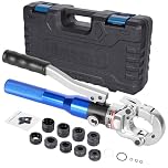 AMZCNC Hydraulic Crimping Pliers Ø12-28mm Copper Pipe Crimper Plumbing Crimping Tool for Copper Pipe Press with 5pcs Copper 12,15,18,22,28mm and 4pcs PEX-AL-PEX 16,20,26,32mm