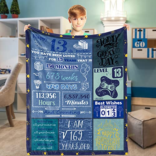 13th Birthday Gifts for Boys, Happy 13th Birthday Blanket Flannel, Birthday Gift Ideas for 13 Year Old Boy Girl, Fleece Thirteenth Birthday Throw Blanket Decor for Teen Son Grandson Nephew, 140x180 cm