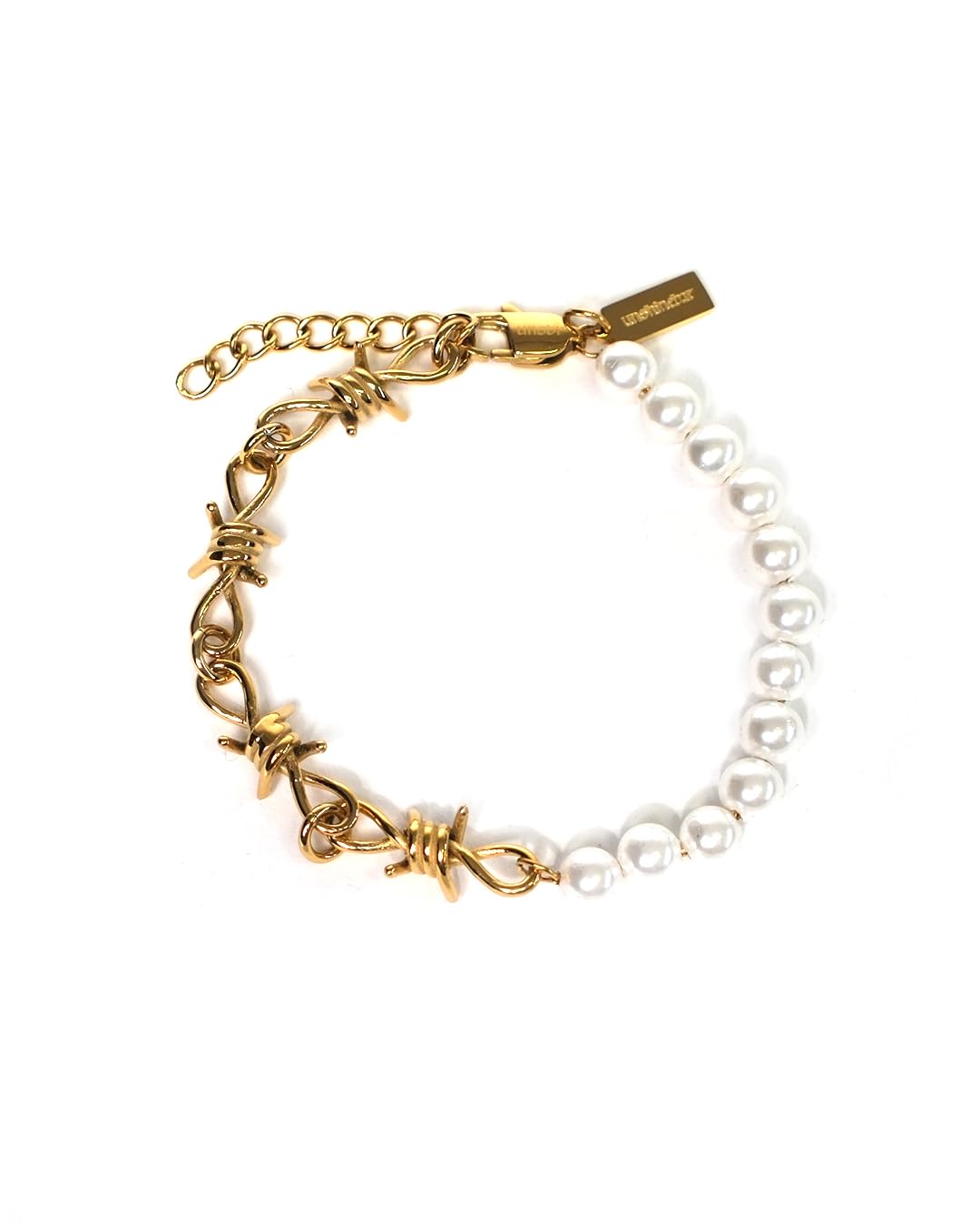 Perlen Stacheldraht Armband für Herren und Damen - Streetwear Goth Barbed Wire Armband mit Perlen aus Edelstahl und 18K Gold - Wasserfestes Stachel Armband 5mm Breite - Verstellbare Größe