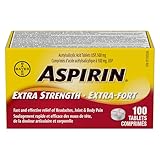 Aspirin Extra Strength, 500mg ASA, Fast and effective relief of Headaches, Joint and Body Pain, Fever, 100 Tablets