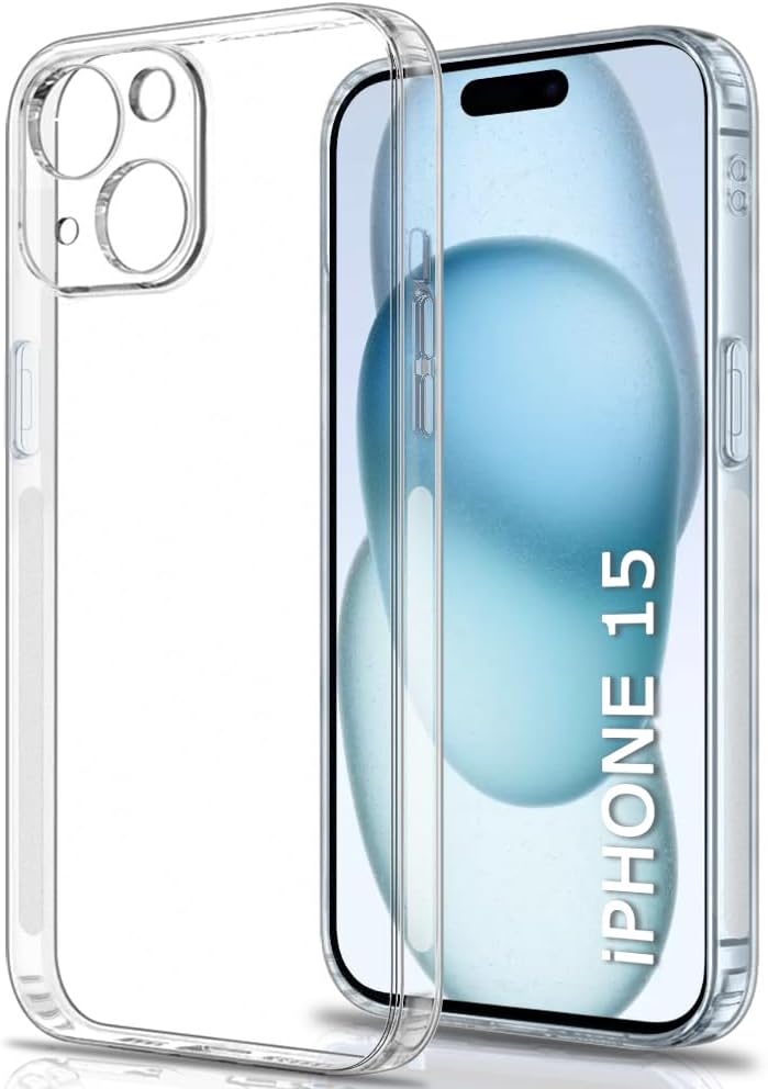 TheGiftKart Best Camera Protection Back Cover Case for iPhone 15 | Ultra Clear Soft Case | Inbuilt Dust Plugs & Anti-Slip Grip | Slim & Protective Back Case Cover for iPhone 15 (Silicone, Transparent)