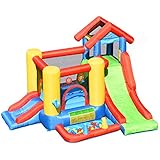 Costway 7 en 1 Château Gonflable pour Enfants avec Toboggan,30 Ballons 300x360x235CM pour 5 Enfants Plus de 3 Ans Capacité Max.135KG