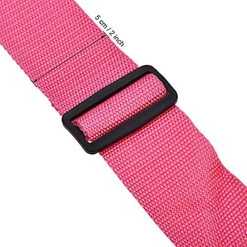 Image of uxcell Luggage Strap Suitcase Belt with 2 Buckles, 2Mx5cm Cross Adjustable PP Travel Packing Accessory, Rose Red