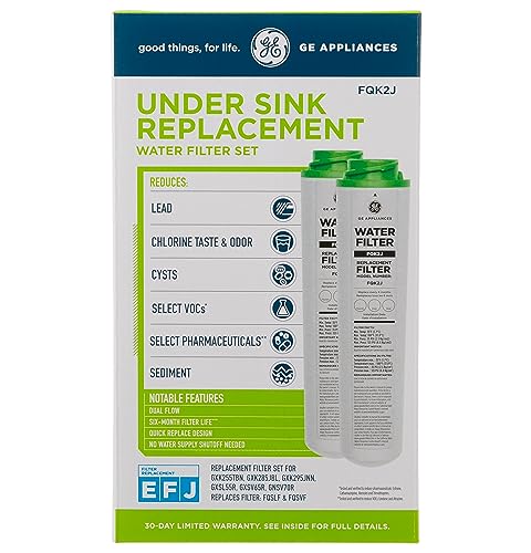 Image of GE Under Sink Water Filter Replacement, Dual Flow, Reduces Sediment, Rust & Other Impurities from Water, Fits GXK255TBN Under Sink Filtration System, Replace Every 6 Months, FQK2J, 2 Filters