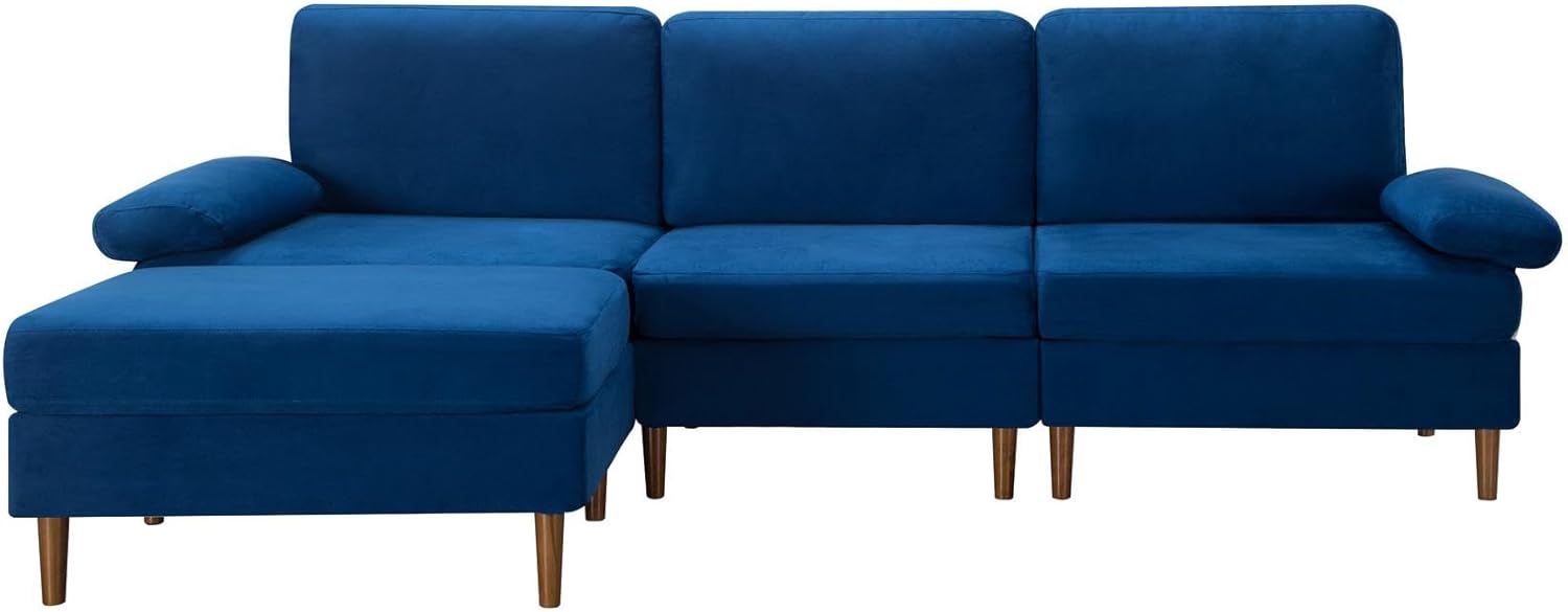 JOSHEN 102" Modular Sectional Sofa with Movable Ottoman,Modern Velvet Couch with Removable Washable Covers for Living Room,Apartments,Offices,Navy Blue
