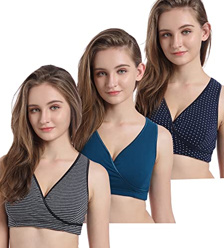 Image of CAKYE 3 Pack Maternity Nursing Sleep Bra Breastfeeding Cotton Bralette