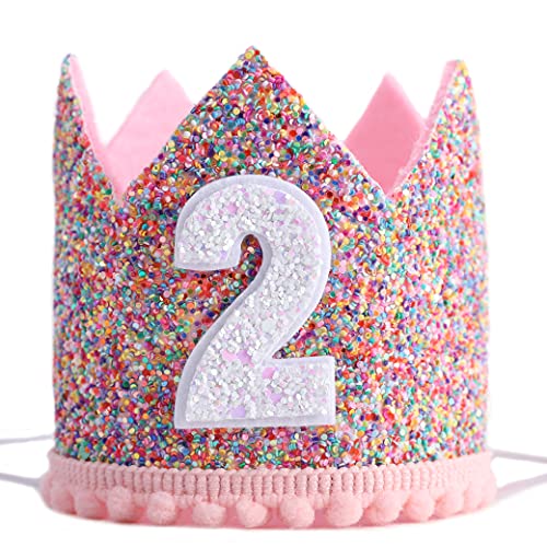 Image of Rainbow Glitter Crown for 2nd Birthday - Kids' Hair Accessory, Photo Prop, and Party Decoration