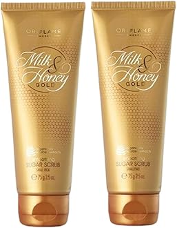 milk and honey gold smoothing sugar scrub small Pack - 75 x 2 grams - Pack of 2 and cleansing sponge
