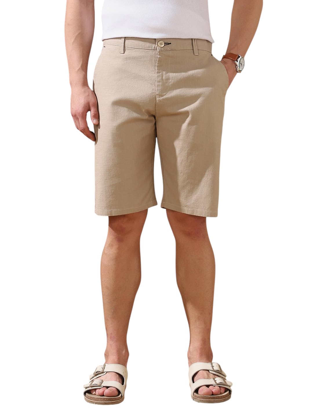 dennis lingo Men Solid Cotton Slub Mid Rise Regular Fit Short-picture-51