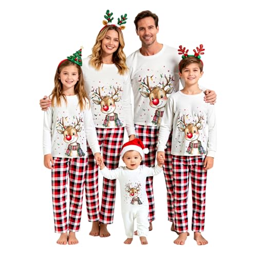 Puimentiua Pijama Navidad Familia, Conjunto de Pijamas Navideños Juego para Familia, Camiseta de Manga Larga, Pantalones Largos, Conjunto de Pijamas Navideños para Niño,1-2 años