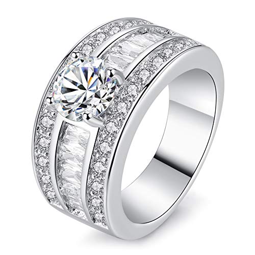 Preisvergleich Produktbild AllRing Silberringe Damen Bänder schlicht breites Gesicht Zirkonia Doppelreihig Kristall Ring Silber Ring Elegant Hochzeit Schmuck Geschenk für Frauen Mädchen Damen 9 silber