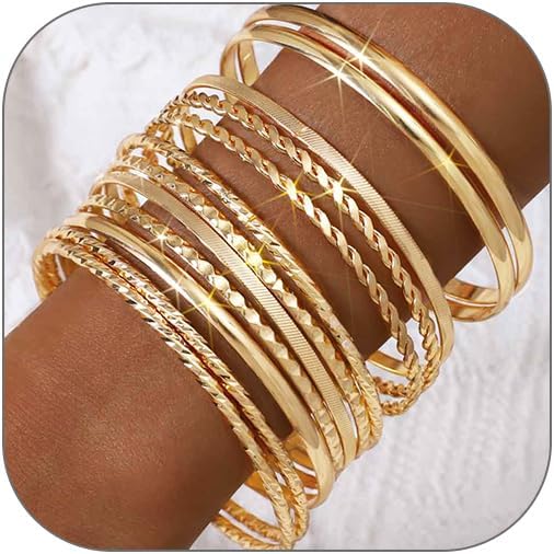 Gold Bangle Bracelets Indian Bangles Stackable Jewelry Set for Women