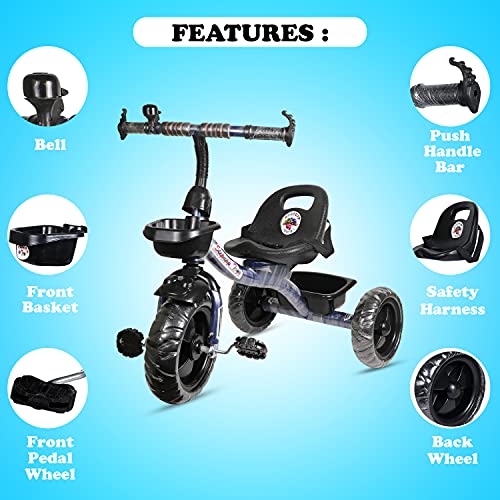 Image of Maanit Kids Tricycle with Rear & Front Basket | Comfortable Cushioned Seat with Safety Belt | Baby Trike for Boys & Girls Ages 2 to 4 Years | Sturdy & Safe Tricycle