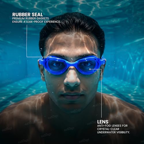 Image of Zest 4 Toyz Swimming Goggles for Kids and Adults with Adjustable Strap Anti-Fog UV Protection Lens Air Tight Comfortable Silicone Frame for Swimming Pool - Blue