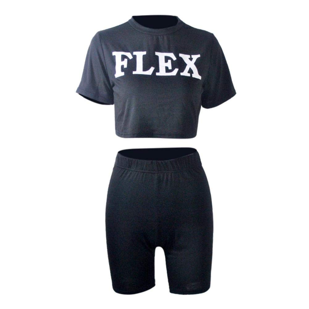 THLAI Conjunto de 2 piezas con estampado de letras para mujer, camiseta de manga corta y pantalones largos degradados, conjuntos de chándal S-3XL