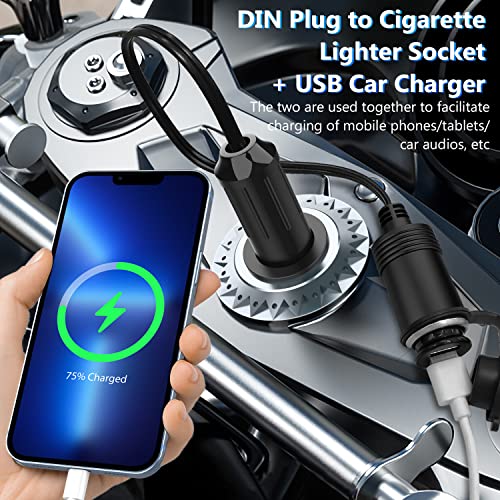 Hoembpn Wtyczka DIN do gniazda zapalniczki samochodowej, adapter przedłużający, wodoszczelny, 12 V/24 V, podwójny port USB, zapalniczka samochodowa, ładowarka do samochodu, motocykla, ciężarówki
