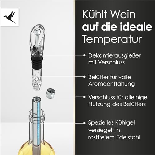 Foto von Beyond Weinkühlstab 6-teiliges Geschenk Set aus Edelstahl mit Ausgießer - Ideales Weinzubehör für Weinliebhaber I Weinkühler Set für Weißwein & Rotwein - Stab mit Dekanter - Zubehör für Weintrinker