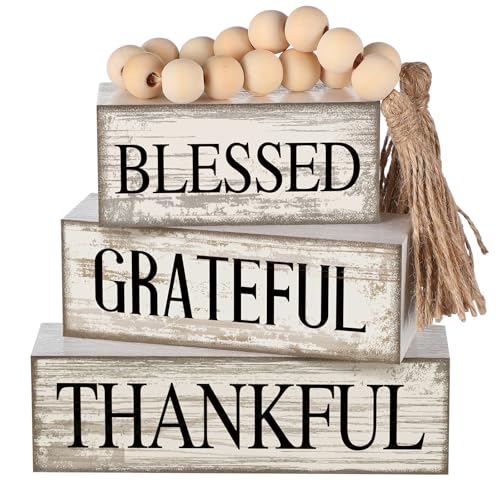 Yuntau 4 Pcs Farmhouse Wooden Tabletop Decor Farmhouse Tiered Tray