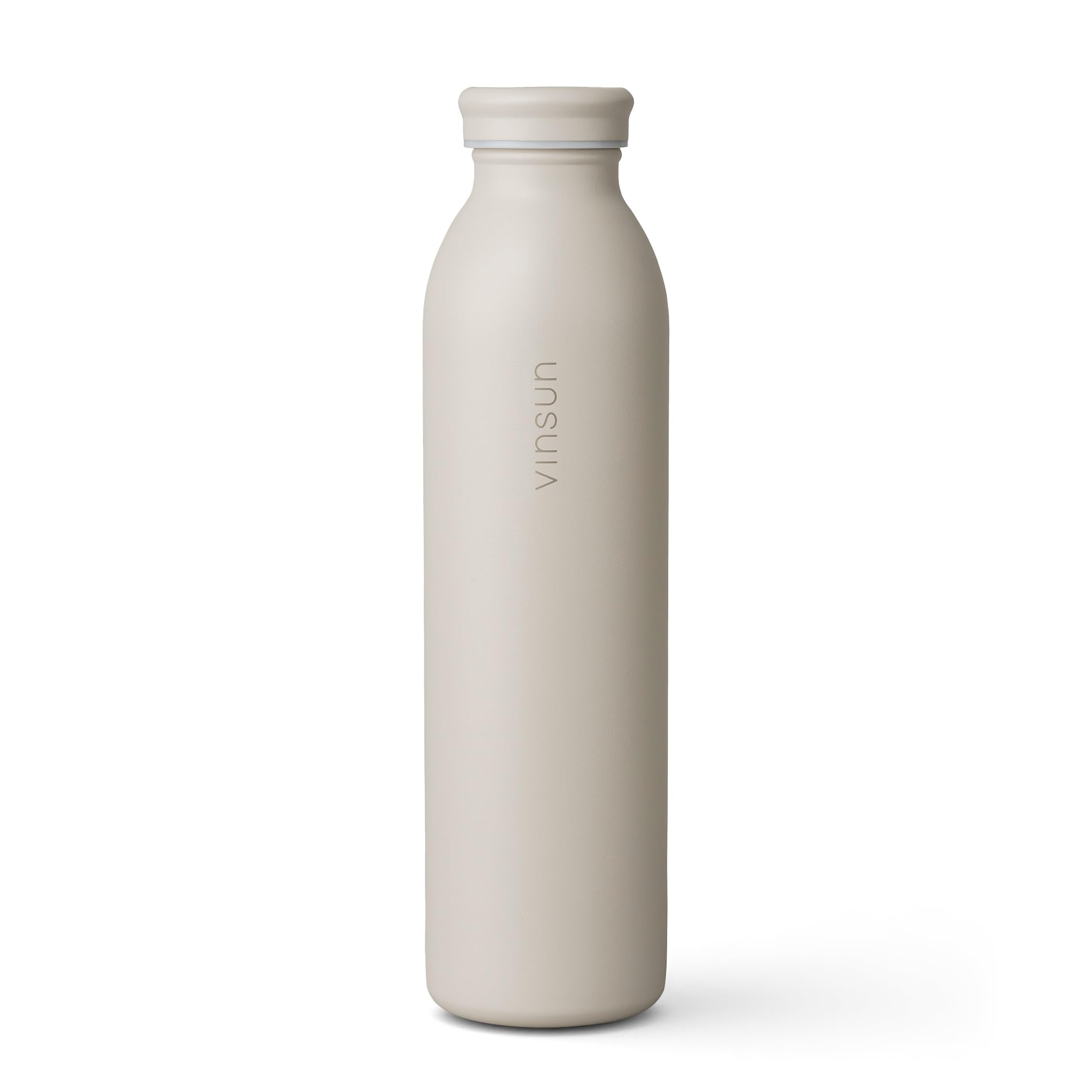 Vinsun Trinkflasche Edelstahl 600ml Beige - auslaufsicher, Kohlensäure geeignet, BPA frei - doppelwandig isoliert - leichte Thermoflasche für Sport, Schule, Büro, Reisen