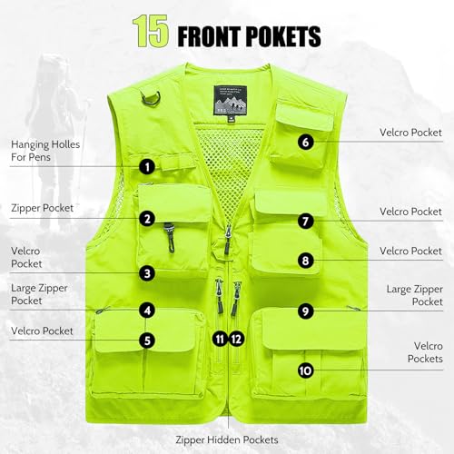 Image of AOTORR Mens Outdoor Work Safari Cargo Photo Travel Fishing Vests for Men with Multi-pockets