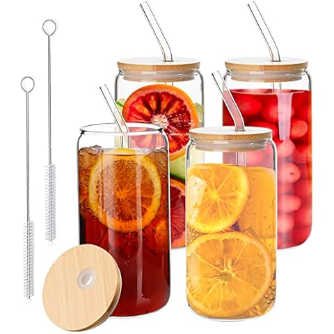Bossjoy 4pc Drinking Glass Set with Straws Cover