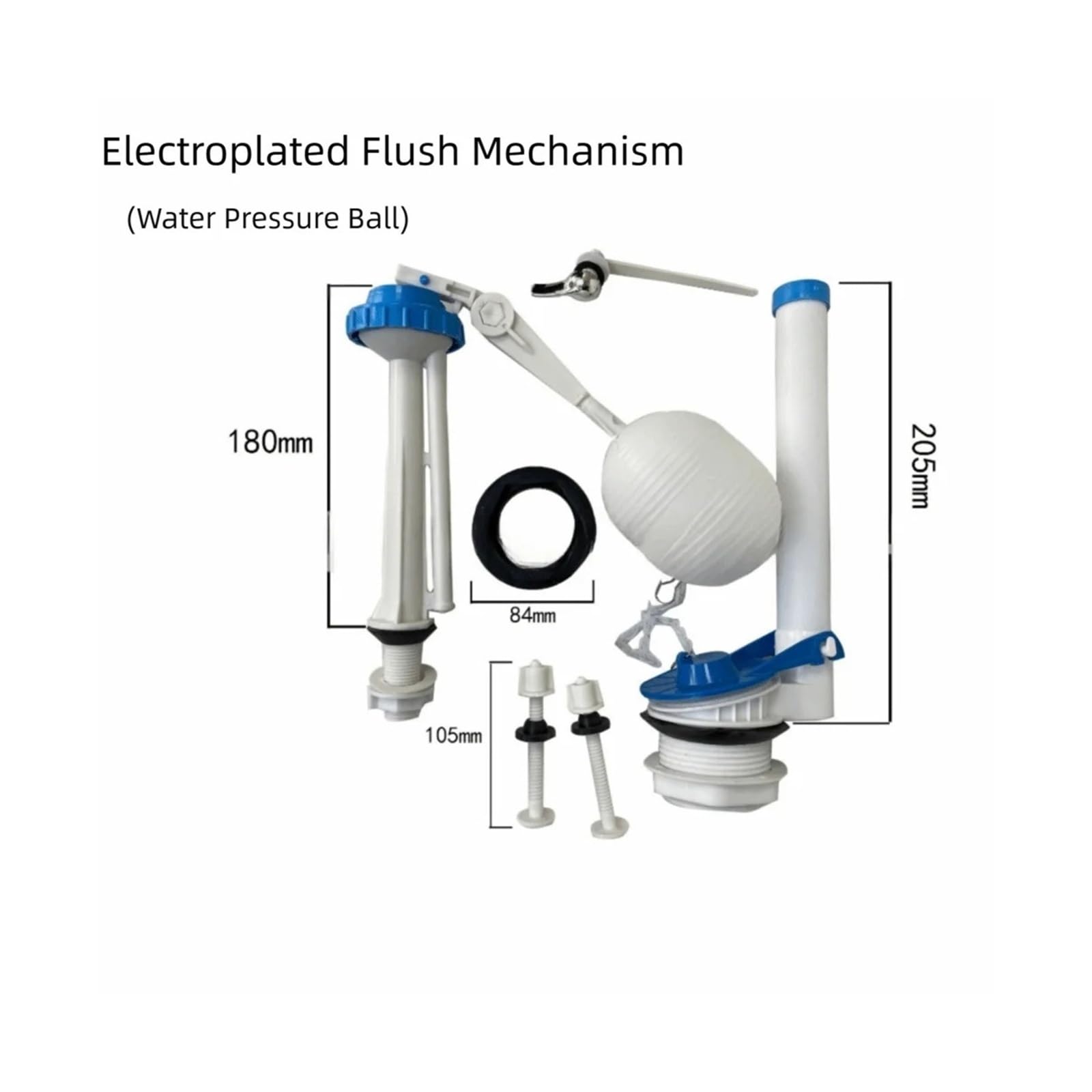 Valve d'entrée de réservoir d'eau de toilette, bouton poussoir, accessoires faciles à installer, Valve de remplissage, poignée de traction bleue et blanche, Kit de réparation de toilettes, 1 ensemble