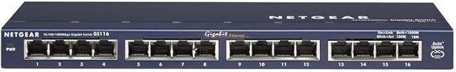 NETGEAR GS116UK 16-Port Gigabit Ethernet Network Switch, Hub, - Desktop and ProSAFE Lifetime Protection