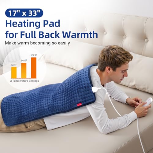Comfytemp Extra Large Heating Pad for Back & Period, 33\'\'x 17\'\' King Size, FSA Eligible Items Only List, HSA Approve Electric XL Heated Pad for Shoulder/Neck/Knee, Small Lap Blanket, Washable (Blue) - Thumbnail 2