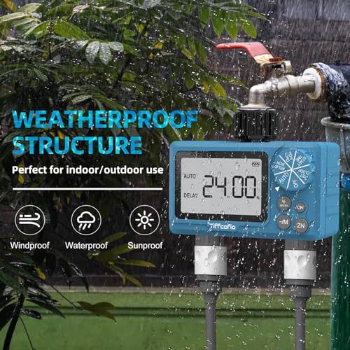 TiFFCOFiO Sprinkler Timer Outdoor, Digital Programmable for Garden Hose, Irrigrtion Timer with Rain Delay and Manual Mode (2 Oulets, 1 Pack) by Tiffcofio - Used condition - Image 5