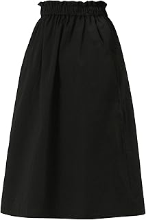 Women's Cotton A-Line Skirt Elastic Waist Casual Peasant Midi Skirts with Pockets