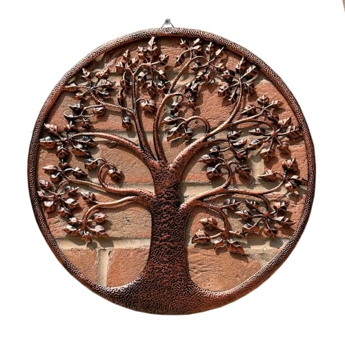 Image of Alfie Francis 40cm Round Tree of Life Hammered Copper Coloured Metal Wall Art Sculpture Hanging Decoration Plaque Hallway