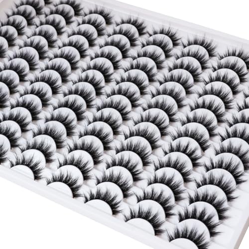 Azenlo False Eyelashes 48 Pairs Faux Mink Lashes 12-16mm Wispy Lashes 3D Fluffy Cat Eye Lashes Pack Bulk Wholesale Strip Lashes(style 48-035)