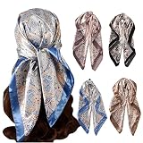 upeilxd 4Pcs Silk Head Scarves for Women Satin Hair Scarf 35”Large Square Bandana Silk Like Neck Sca
