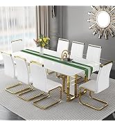 Amazon.com - hohoedc 79 Inch Modern Dining Table Set for 8, White ...