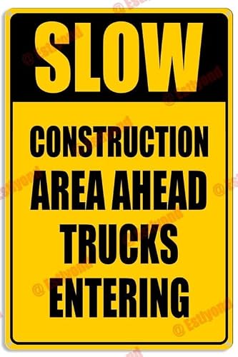peiyeety Traffic Reminder Signs Slow Construction Area Caution Warning Aluminum Metal Sign 12x16 Inches
