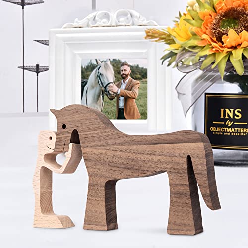 Handmade Wooden Horse Sculptures Handmade Accents Craft Figurine For Home Decor Accents,Man And Horse Wooden Statue,Animal Sculptures Collection,Gift For Horse Lover #TOP6