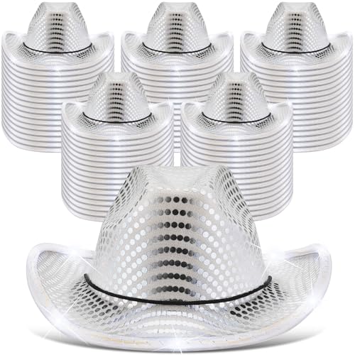 Image of Tisancy LED Lights Cowboy Cowgirl Hat Flashing LED Lights Cowgirl Hat for Wedding Western Bachelorette Party