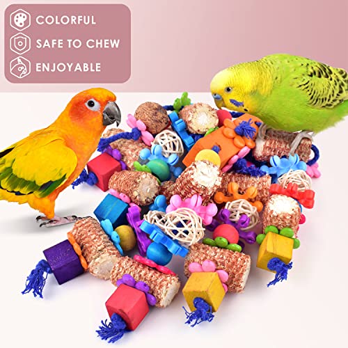Katumo Bird Chew Toys, Natural Corn Cob Colored Wooden Blocks Sturdy Nut Parrot Toy For Small Medium Parrot Birds #TOP2