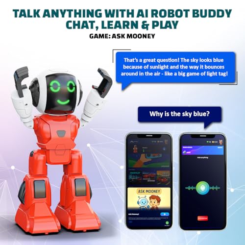 Image of Mirana Moonwalker | Smart Interactive Chat-GPT AI Robot Toy for Kids | USB Rechargeable Type-C | AR Games & in-Built Bluetooth Speaker | Remote & App Controlled | Gift for Boys & Girls 2+ Years (Red)