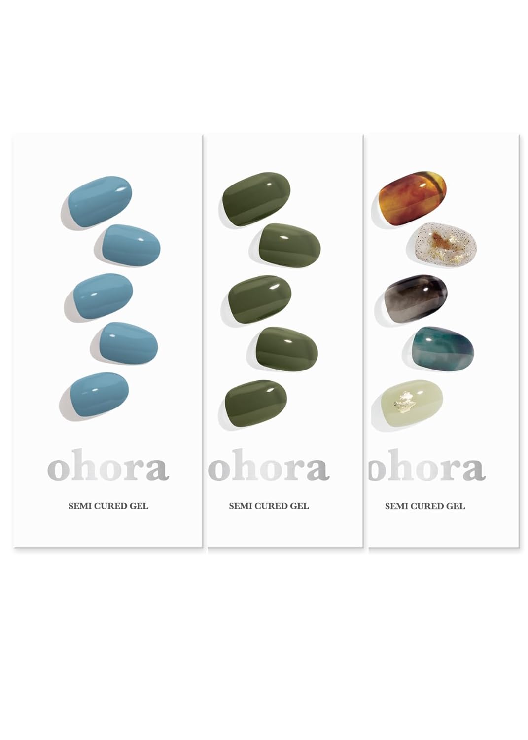 ohora Semi Cured Gel Nail Set of 3 (N Washing Jean & N Cream Moss & N Dreaming) - Professional Salon-Quality Nail Care