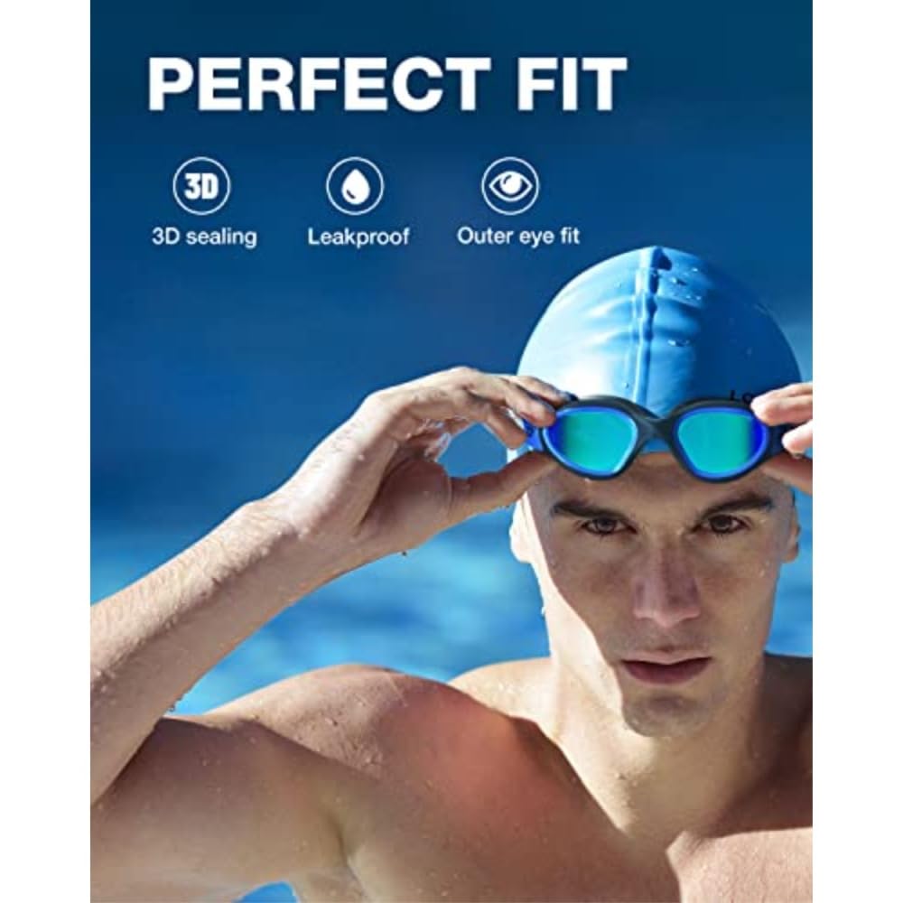 DYRBF - Occhialini da nuoto polarizzati per adulti: lenti a specchio anti appannamento, occhialini da nuoto per uomini e donne, protezione UV, design a doppia cinghia, per allenamento in piscina e