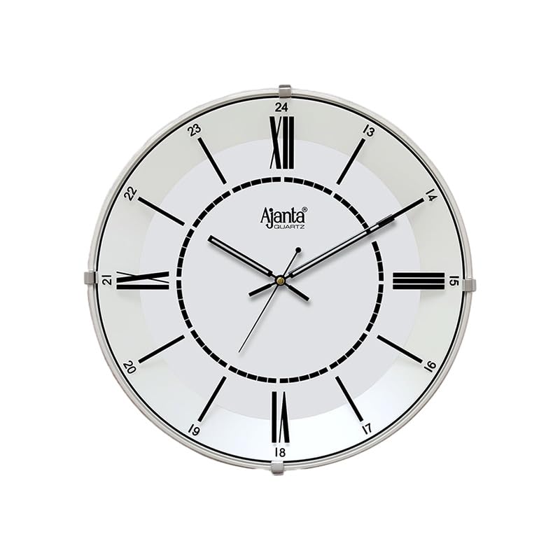 Image of Ajanta Luxury Pearl White Wall Clock 2157-12.8 Inch - Elegant Silent Sweep Quiet Mechanism - Modern Glossy Home Decor