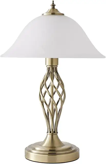 Antique Brass Barley Twist Alabaster Lamp with Frosted Shade