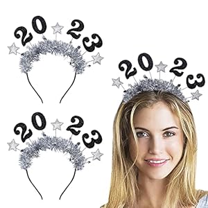 2 PCS 2023 Happy New Year Star Headband Tiara for Women Man Kids, Silver Glitter Star Sequins Headband New Years Eve…