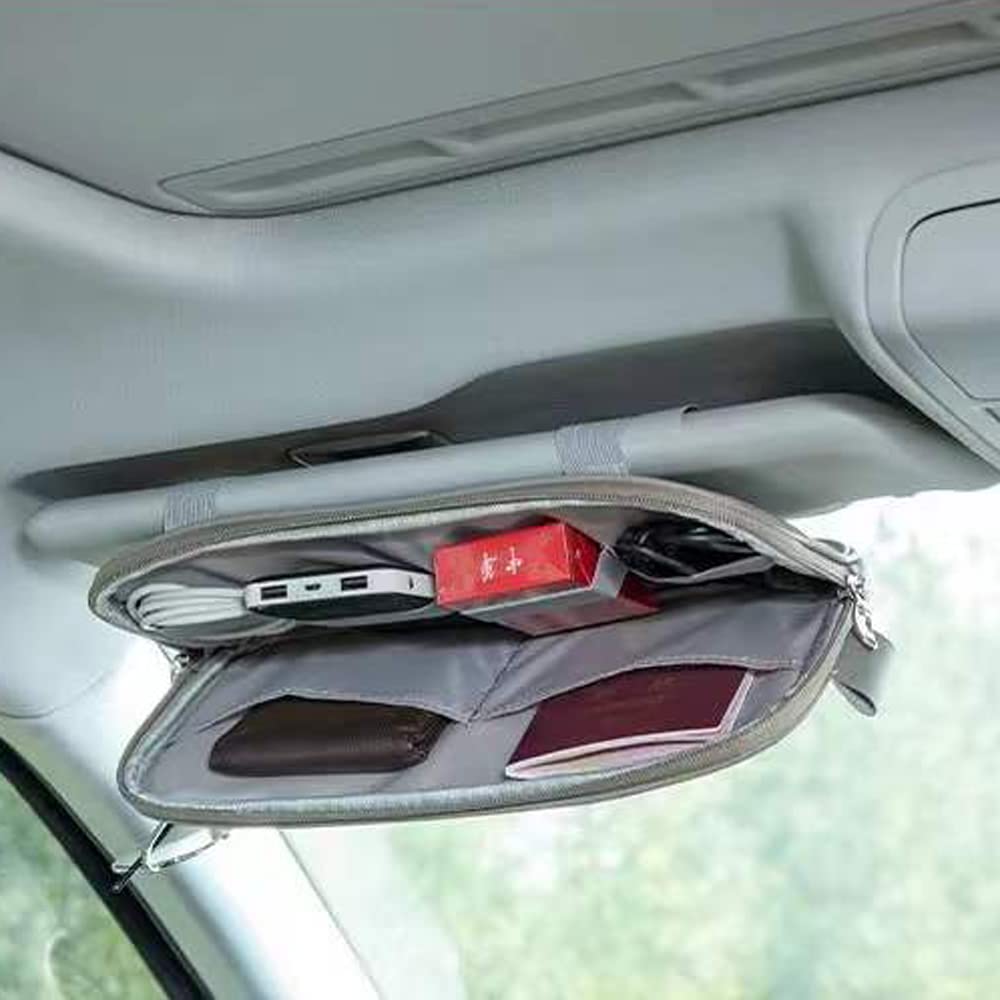 Organiseur De Pare-Soleil Voiture Marron - Rangement Documents Et Accessoires, 14 Poches, Pratique Et Élégant