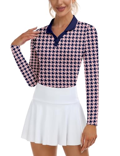 Image of Soneven Womens Golf Shirts Moisture Wicking V Neck Long Sleeve Polo Shirts Collared Tops