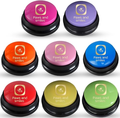 Paws and Smiles Dog Talking Buttons, 8-Pack Recordable Dog Buttons for Communication & Training, Pet Buzzer Set for Dogs & Cats, Game Buzzers, Dog Gifts, Fluent Pet Tool