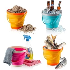 Large Foldable Pail Bucket Set of 3 Collapsible Buckets Multi-Purpose for Beach, Camping Gear Water and Food Jug, Dog Bowls, Cats, Dogs and Puppys, Camping and Fishing Tub (1.5 Gallons / 5 Liters) Large Foldable Pail Bucket Set of 3 Collapsible Buckets Multi Purpose for Beach Camping Gear Water and Food Jug Dog Bowls Cats Dogs and Puppys Camping and Fishing Tub 15 Gallons 5 Liters