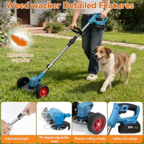 Electric Weed Wacker with Wheel,700W Cordless Weed Eater, 15000mAh Battery Powered, 4-in-1 Brush Cutter/String Trimmer/Grass Trimmer/Lawn Mower, 6 inch Edger Stringless Weed Trimmer for Garden Yard - Image 6
